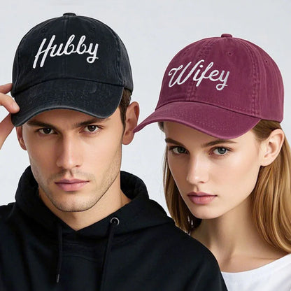 Embroidered Wifey & Hubby Hat Soft Cotton