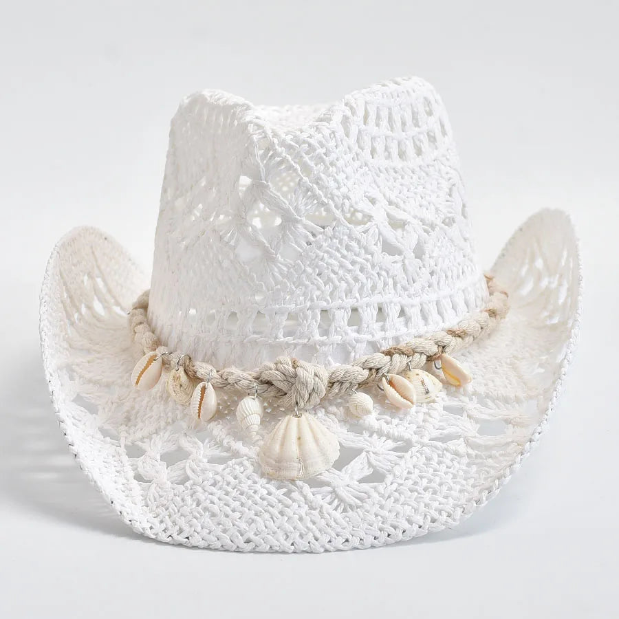 Summer Hand Woven Straw Hat For Women Shell Decoration Holiday Beach Sun Hat