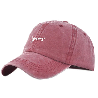 Washed Cotton Yours Letter Embroidered Cap