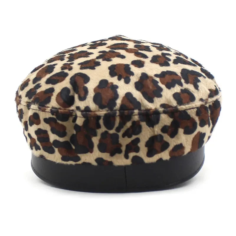 Four Seasons Cotton Leopard Print Military Hat Octagonal Cap