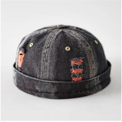 Vintage Washed Denim Brimless Docker Cap