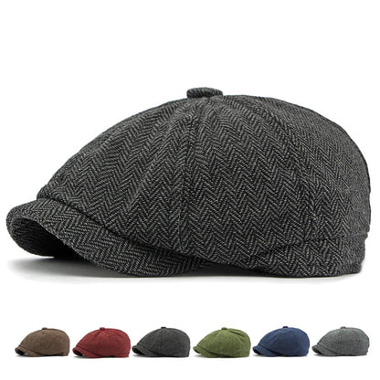 Twill Flat Cap For Men Women Herringbone Newsboy Caps British Style Octagonal Hat