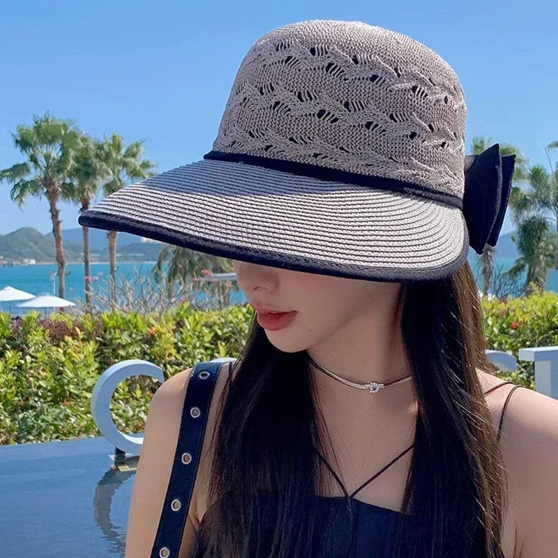 Summer Girls Wide Brim Sun Hat Bowknot Straw Outdoor Sun Protection