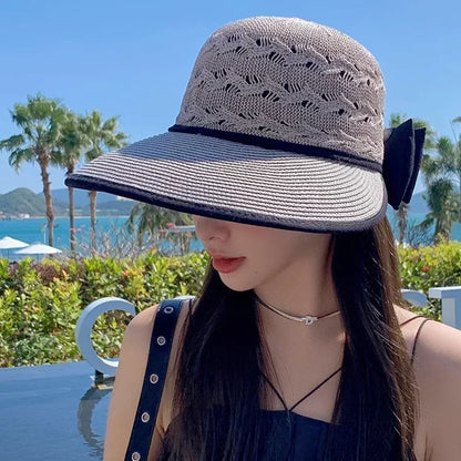 Summer Girls Wide Brim Sun Hat Bowknot Straw Outdoor Sun Protection