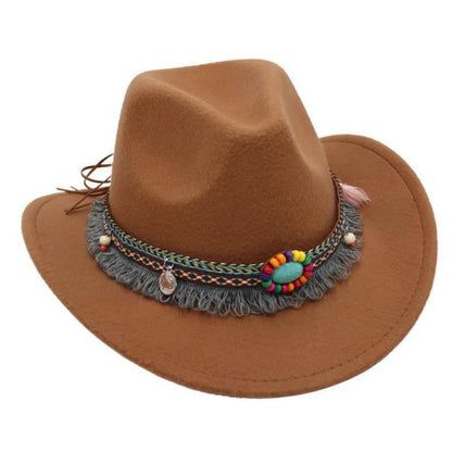 Ethnic Style Western Cowboy Hat Wide Brim Roll Brim Cowgirl Cap