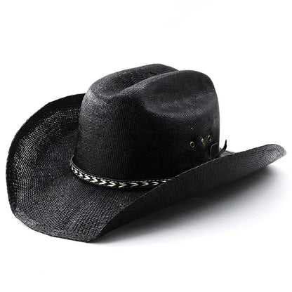 Handwoven Straw Cowboy Hat - Western Style Riding Hat For Men & Women