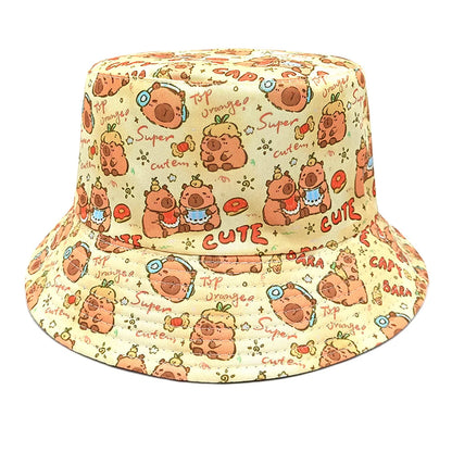 Cute Cartoon Capybara Pattern Panama Hats Summer Sunscreen Fisherman Hat Women Man