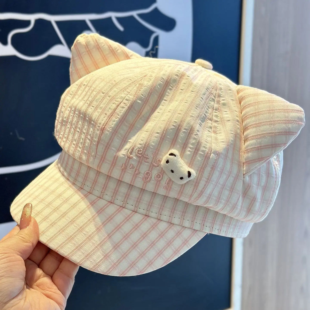 Cat Ear Plaid Newsboy Cap Y2k Aesthetic For Women Kawaii Octagonal Painter Hat Street Snap Sweet Girl Cap