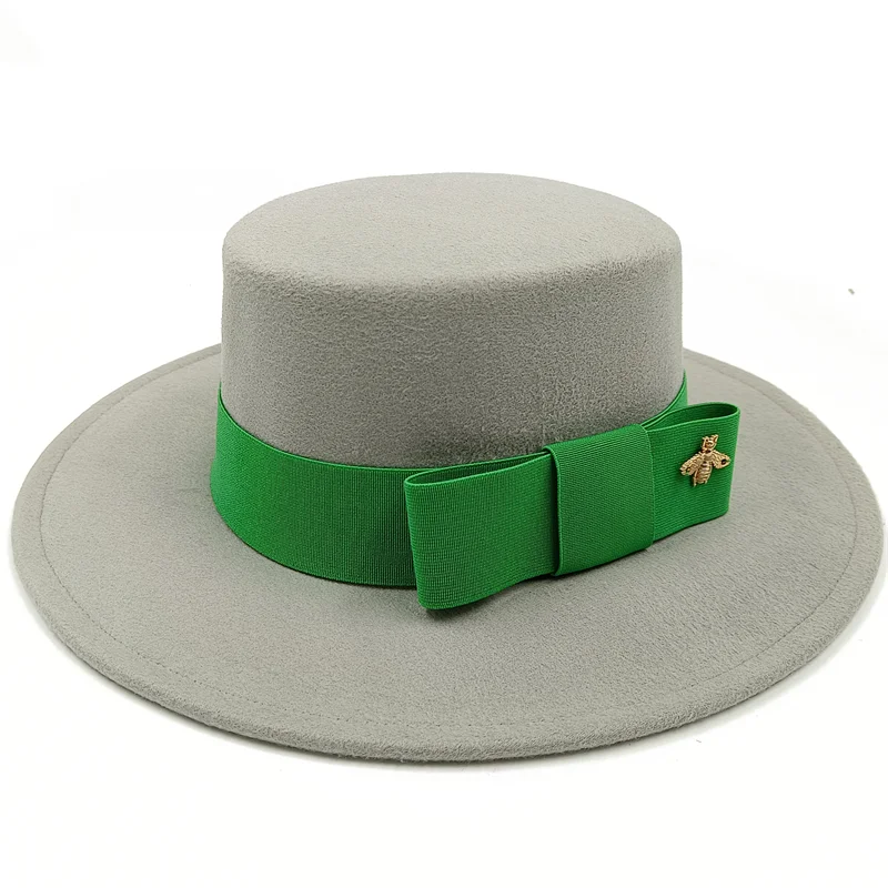 Bow Tie Fedora Hat Winter Round Bumpy Surface Flat Top