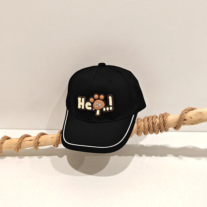Children's Color Matched Brimmed Hat with Letters He Cute Cat Paw Shaped Decorative Baseball Cap