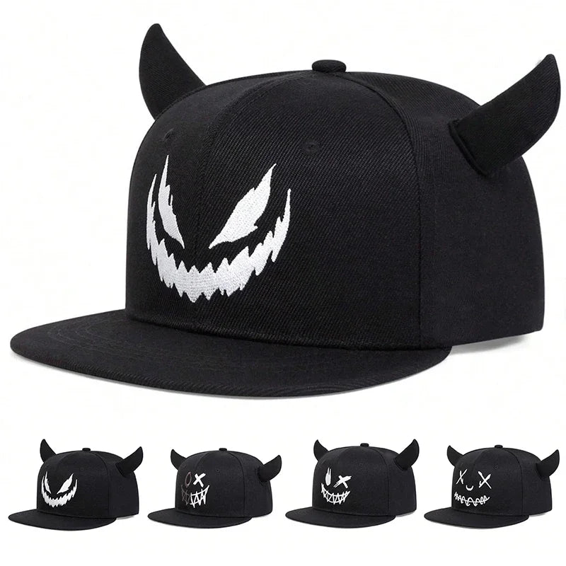 Unisex Smiling Face And Cow Horn Personality Hip-hop Hats Spring Autumn