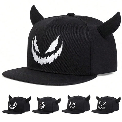 Unisex Smiling Face And Cow Horn Personality Hip-hop Hats Spring Autumn