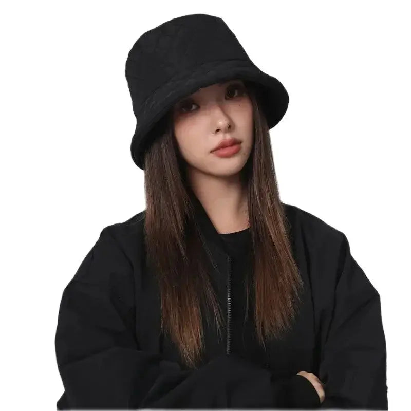 Winter New Ultra Light Down Cotton Rhombus Fisherman Hat  Cap Cotton Jacket Warm Korean Casual y2k Pot Hat