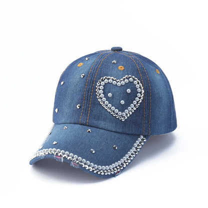 Baseball Cap Denim Distressed Rhinestone Bling Sparkle Hip Hop Hat