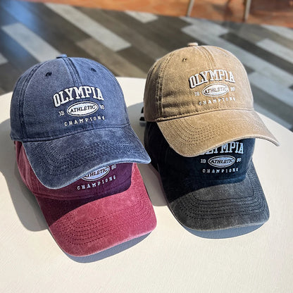 Washed Cotton Letter Baseball Cap For Women Men