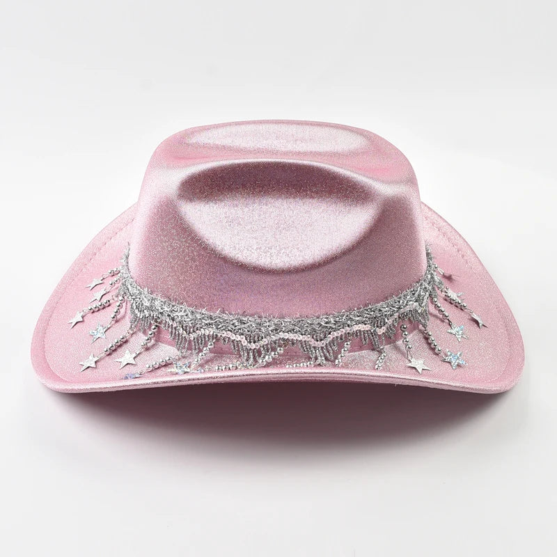 Women Sequin Fedora Hat With Rhinestone Ribbons