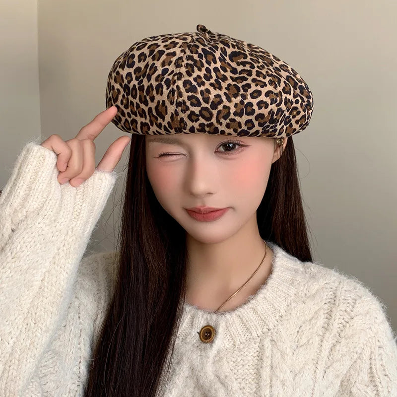 Y2K British Leopard Berets Vintage Octagonal Cap