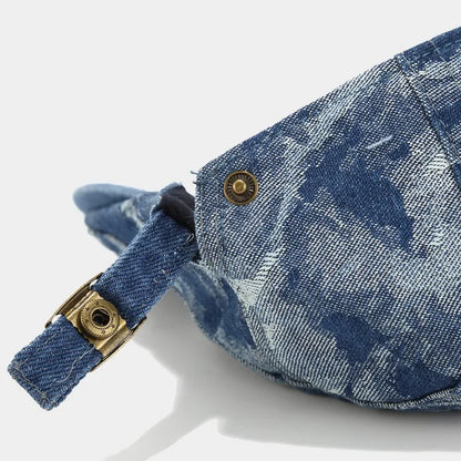 Vintage Tie Dye Washed Denim Flat Cap
