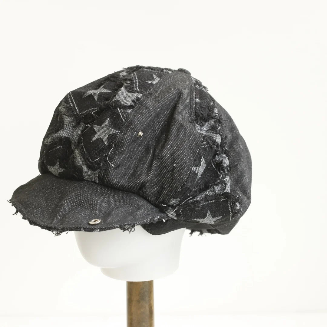 Y2k Rough Edge Star Design Denim Berets Caps