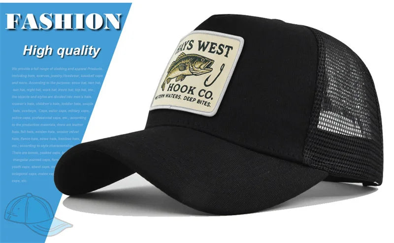High Quality Fishing Embroidery Baseball Cap Outdoor Fishing Snapback Mesh Hat Sunshade Trucker Hat