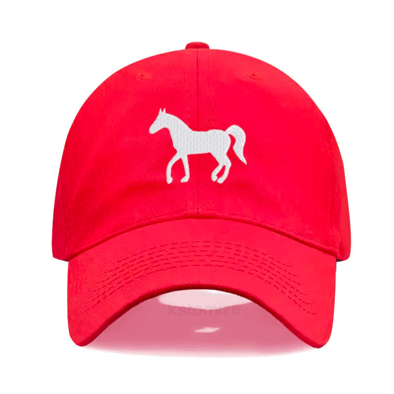 Horse Embroidered Baseball Cap For Women Men Fashion Adjustable Washed Cotton