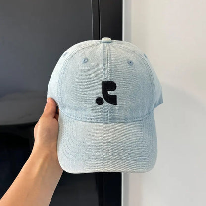 Washed Denim Embroidered Letter Baseball Cap