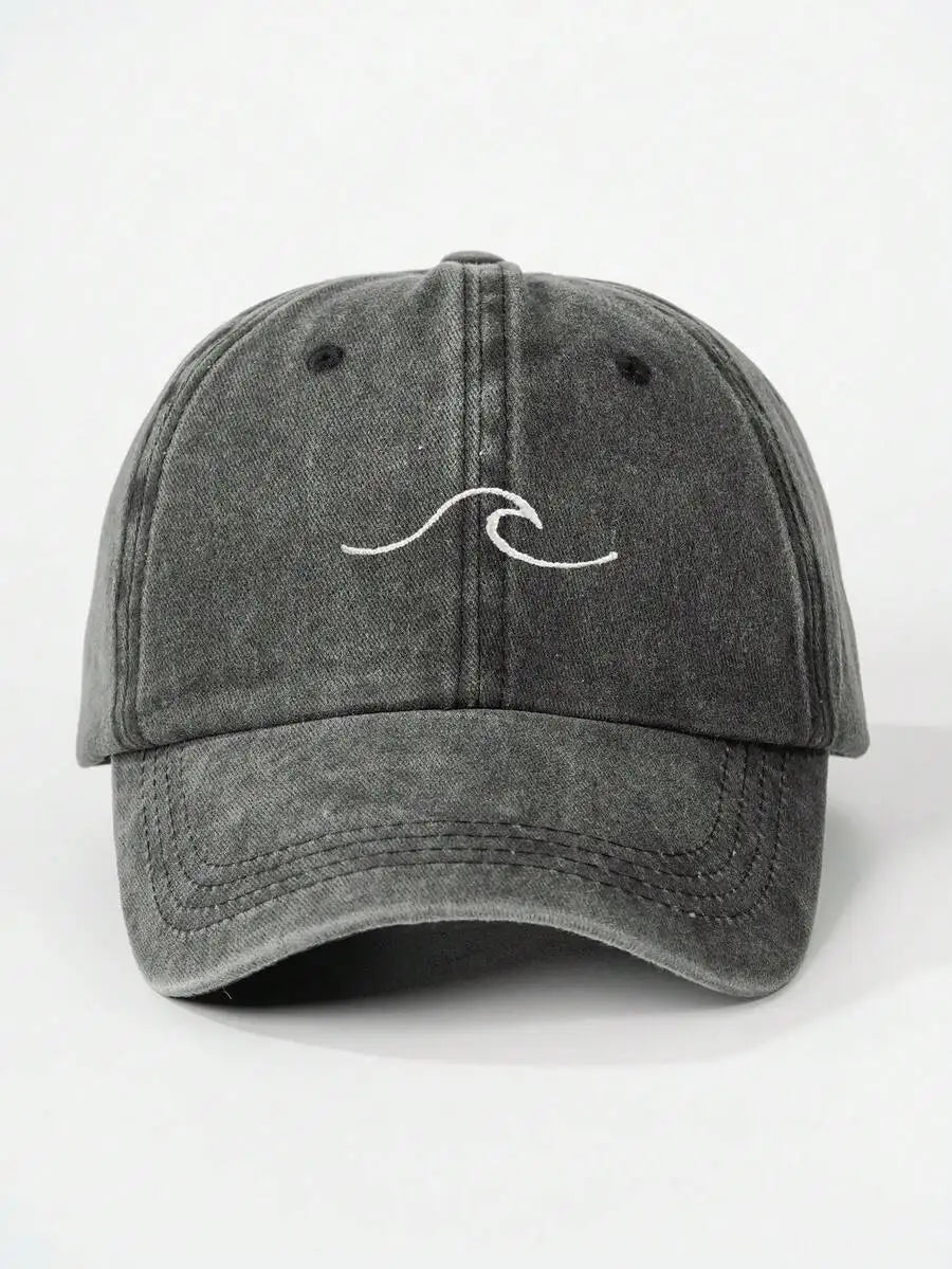 Embroidered Wave Washed Baseball Cap Adjustable