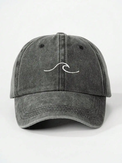 Embroidered Wave Washed Baseball Cap Adjustable