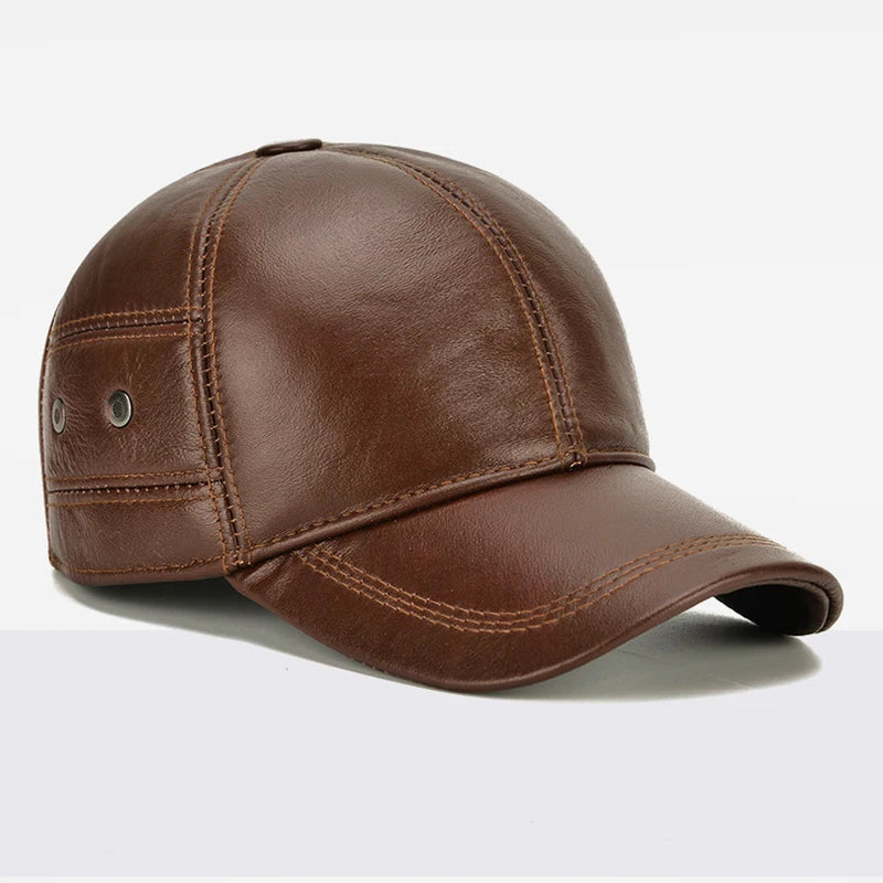 2026 New Style Men Cowhide Hat Winter Warm Outdoor