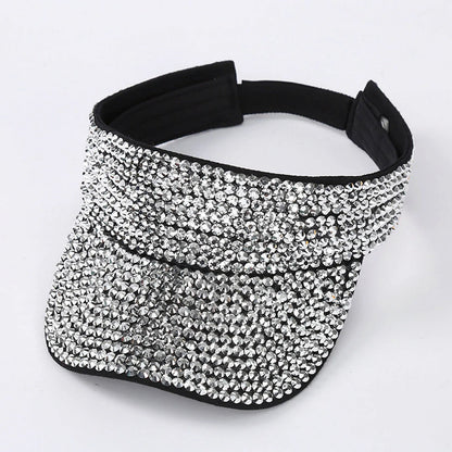 Glitter Visor Shiny Rhinestones Sport Cap Solid Empty Top Hats