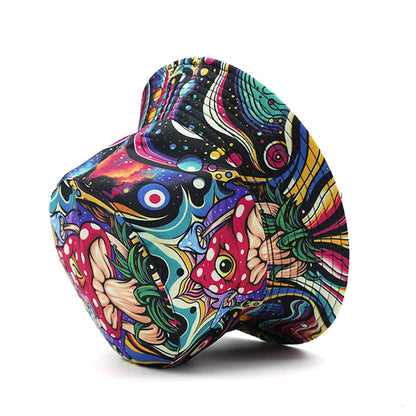 Bucket Hat Cartoon Mushroom Psychedelic Print Pattern Fisherman Hats Double Sides Caps