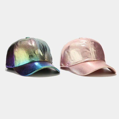 Glossy Pu Leather Baseball Caps For Women Men