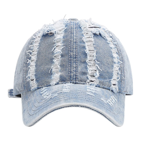 Stylish Distressed Washed Denim Baseball Cap Women Men