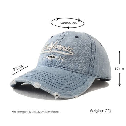 New Korean Washed Distressed Denim Jeans Ripped Baseball Cap