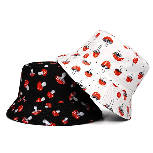 Unisex Hats Sun Shading Fishing Sun Hats Fashion Personalized Verstaile Mushroom Print Double-sided Bucket Hats Outdoor Sports