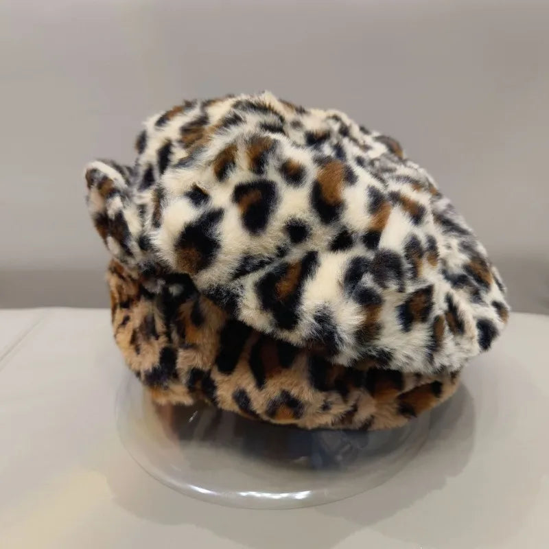 American Fashion Leopard Print Plush Berets Cap