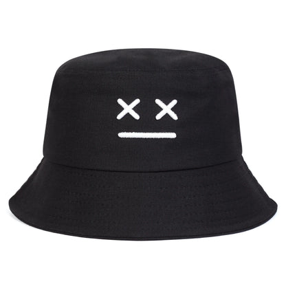 Unisex XX Smiling Face Embroidery Personality Bucket Hats Fishermen Caps Outdoor