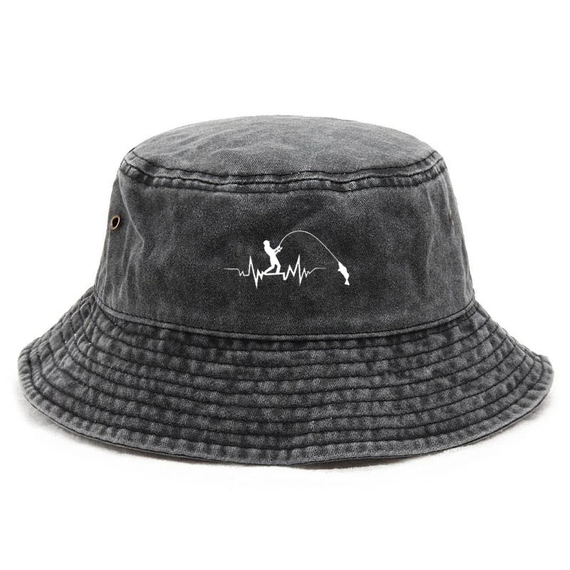 Customize Fishing Bucket Hat Cotton Washed Distressed Fishing Drawing Outdoor Sun Hat for Men