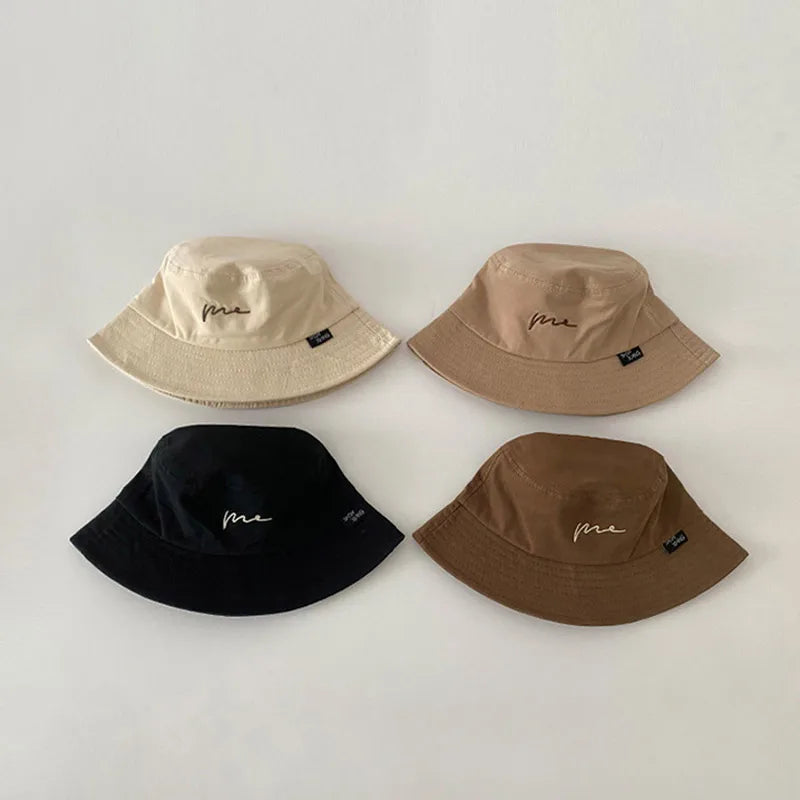 Embroidery Letter Fisherman Hat For Children Sunshade Bucket Cap Solid Cotton Kids Basin Caps 2-6 Year
