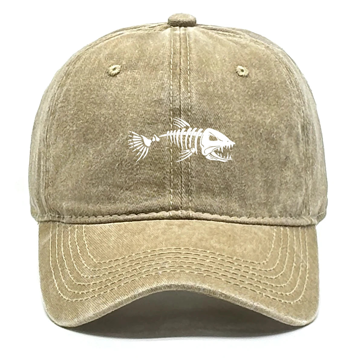 White Fish Bones Print Adjustable Retro Baseball Cap Woman's