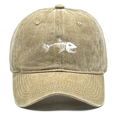 White Fish Bones Print Adjustable Retro Baseball Cap Woman's