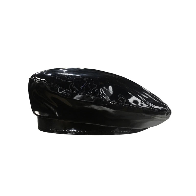 Lady Mirror PU Leather Painter Caps Casual Hat
