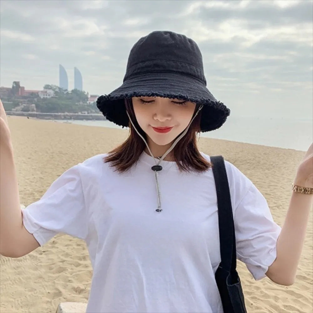 Fashion Adjustable Denim Bucket Hat Big Brimmed UV Protection
