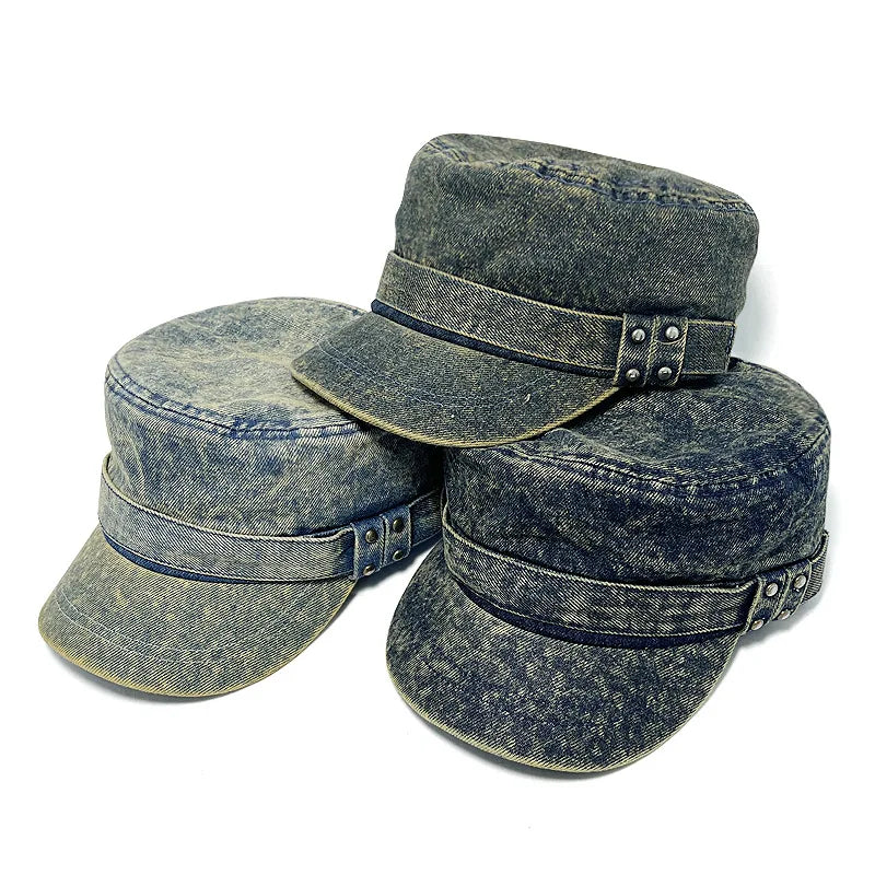 High-Quality Vintage Studded Washed Denim Baseball Cap