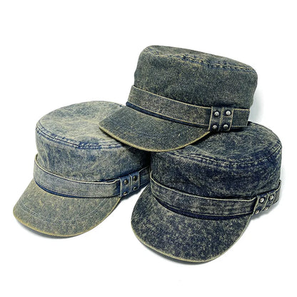 High-Quality Vintage Studded Washed Denim Baseball Cap