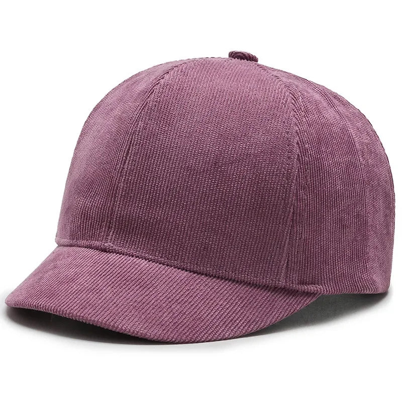 Men's Short Brim Baseball Cap Casual Solid Corduroy Soft Top Cap