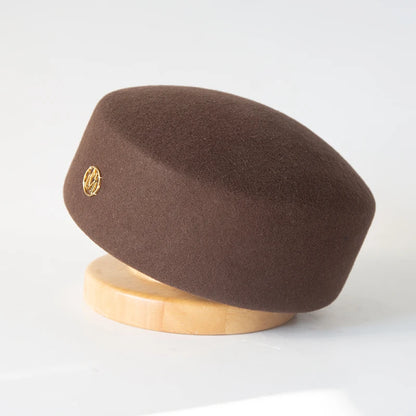 Women Wool Felt Berets Hat Vintage Hard Top Concave Top Fedoras Hats