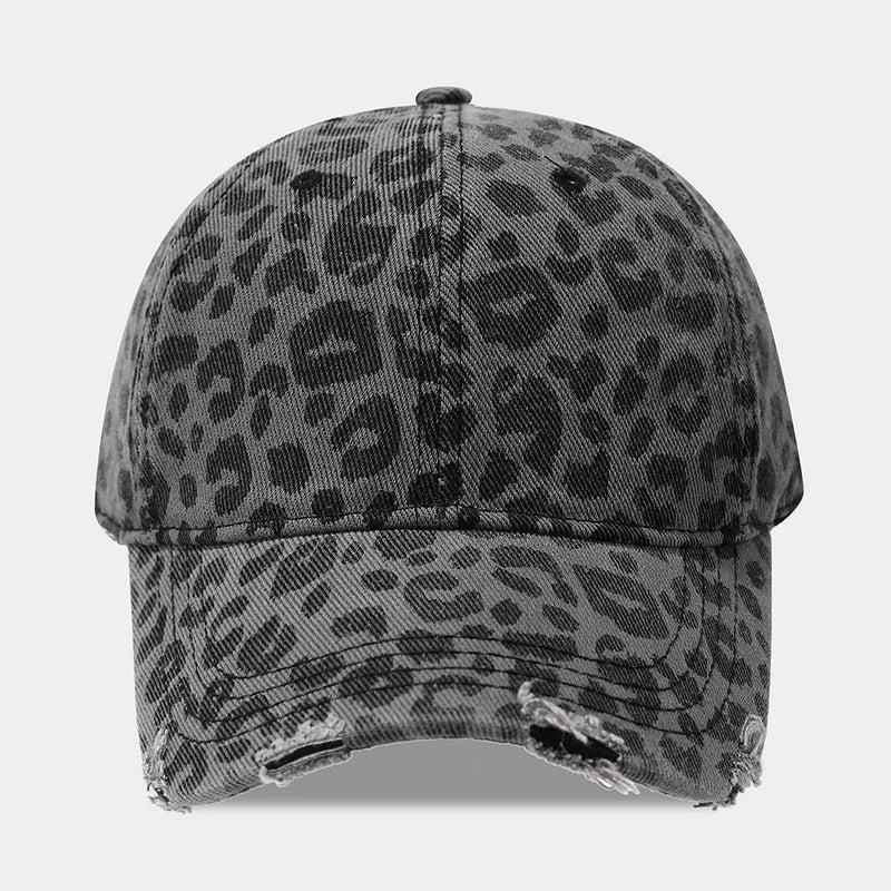 Leopard Print Baseball Cap For Women Men Distressed Washed Denim