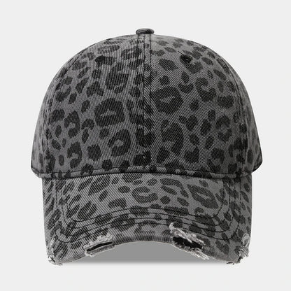 Leopard Print Baseball Cap For Women Men Distressed Washed Denim