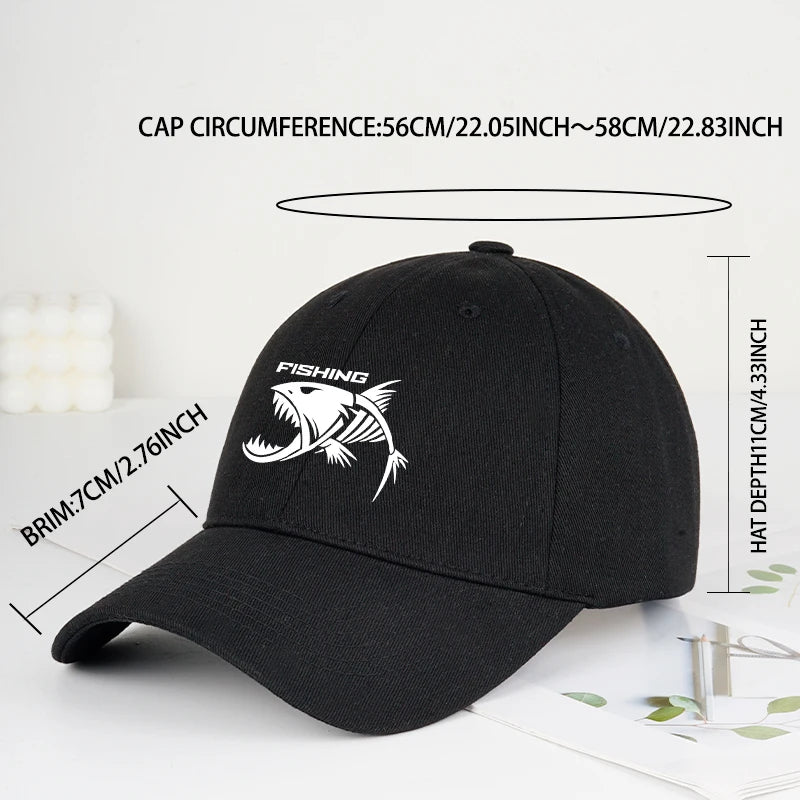 Outdoor Fishing Skeleton Fish Printed Baseball Cap